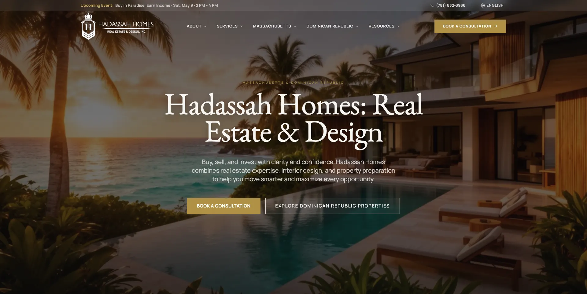 Hadassah Homes luxury real estate website screenshot