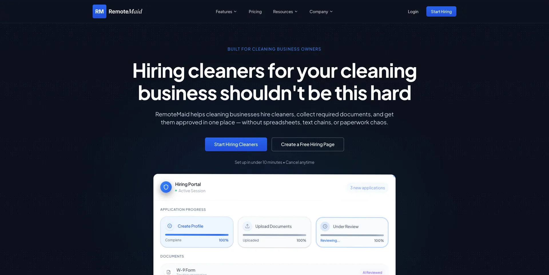 RemoteMaid hiring platform homepage screenshot